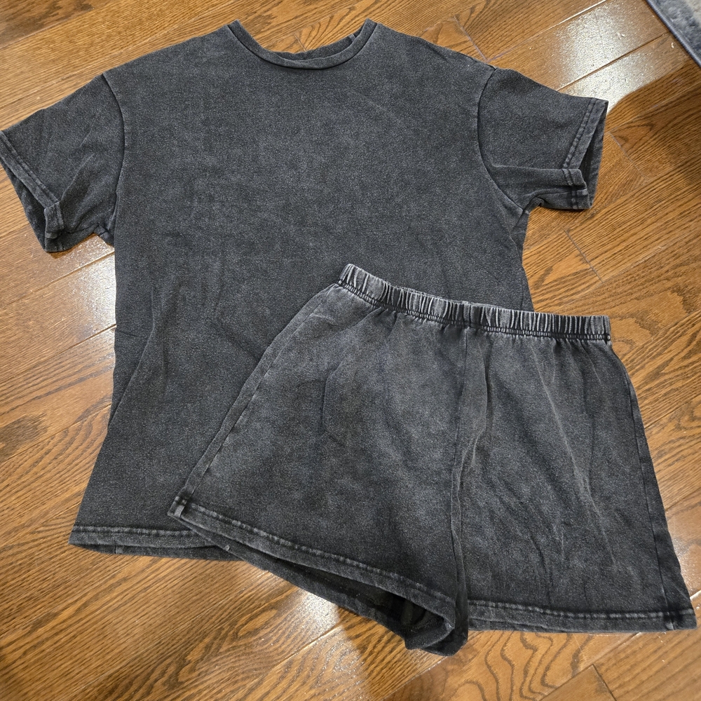 SHEIN Black Washed Women Shorts Set